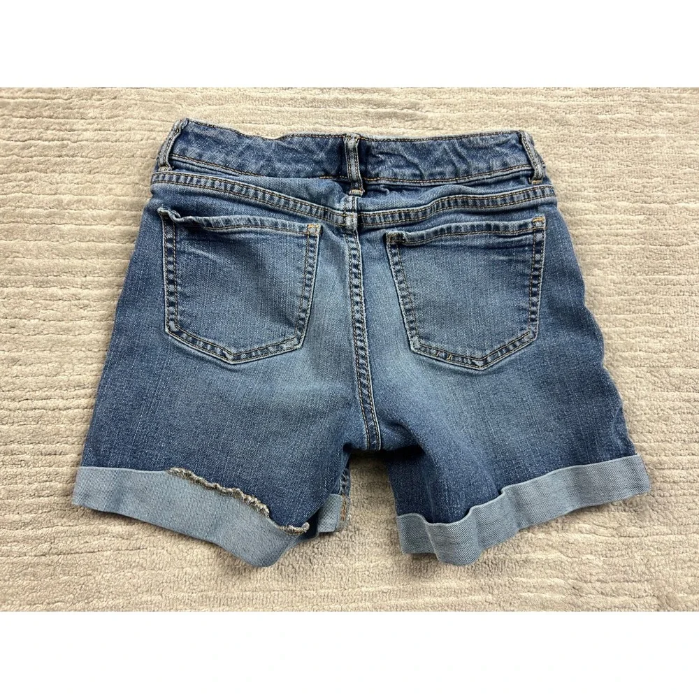 Gap Denim Shorts Girl Size 14 Blue Stretch Midi Short Cuffed Medium Wash Classic